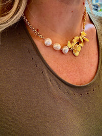 Collier pensée doré avec perles - Farmatuur