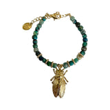 Bracelet en pierres avec cigale dorée - Farmatuur